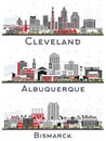 Cleveland Ohio, Bismarck North Dakota and Albuquerque New Mexico City Skyline Set