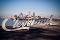 Cleveland sign overlooking the cityscape of downtown Cleveland,Ohio Royalty Free Stock Photo