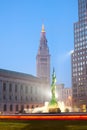 The Cleveland Mall Park and Fountain of Eternal Life with Terminal Tower in the back