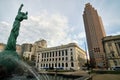 200 Public Square from Memorial Park Fountain in Cleveland