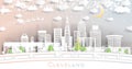 Cleveland Ohio USA. Winter City Skyline in Paper Cut Style with Snowflakes, Moon and Neon Garland. Christmas and New Year Concept Royalty Free Stock Photo