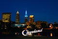 Cleveland script sign with downtown backdrop