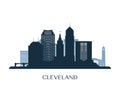 Cleveland skyline, monochrome silhouette. Royalty Free Stock Photo