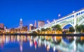 Cleveland skyline with reflection at night,cleveland,ohio,usa. Royalty Free Stock Photo