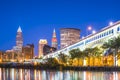 Cleveland skyline with reflection at night,cleveland,ohio,usa. Royalty Free Stock Photo