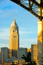 Cleveland towers under high bridge Royalty Free Stock Photo