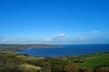Cleveland Way view of Ravenscar golf course and Robin Hood`s Bay. Royalty Free Stock Photo
