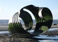 The marys shell sculpture on cleveleys beach at low tide, part of the mythic coast trail