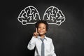 Clever black child student boy with big brain, brainstorming and idea concept Royalty Free Stock Photo