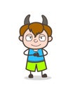 Clever Boy Smiling Face with Horns - Cute Cartoon Boy Illustration
