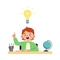 Clever bright school boy coming up with solution, vector illustration isolated.
