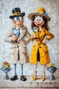 Whimsical Detectives A Couple of Cartoon Investigators with Magnifying Glasses AI generated. Royalty Free Stock Photo