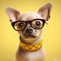 dog glasses chihuahua background portrait pet cute yellow animal humor puppy. Generative AI.