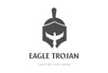 Clever Eagle Hawk Falcon Bird with Roman Greek Trojan Spartan Helmet Logo Design Vector