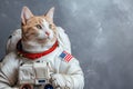 A Clever Feline Astronaut In A British Space Suit, On Grey Backdrop Creative And Amusing