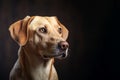 Clever golden colour short hair dog on black background