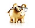 Clever golden piggy bank with glasses