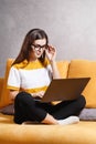 Young Brunette Girl Using Laptop Royalty Free Stock Photo