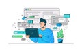 Clever man testing computer website or interface