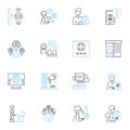 Clever masses linear icons set. Innovative, Resourceful, Intelligent, Ingenious, Creative, Bright, Astute line vector