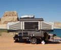 A well equipped pop-up trailer as seen at lake powell on memorial day Royalty Free Stock Photo