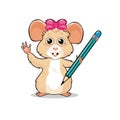 Clever nice friendly little female mouse mascot holding a pencil