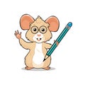 Clever nice friendly little mouse mascot holding a pencil