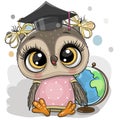 Clever owl with graduation cap and a globe Royalty Free Stock Photo