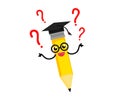 Clever pencil in an academic cap on a white background. Symbol. Vector