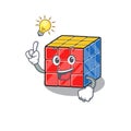 A clever rubic cube cartoon character style have an idea gesture