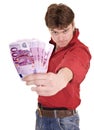 Clever strong man with euro. Royalty Free Stock Photo