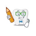 A clever student tooth cartoon character study at home