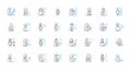 Clever tasks linear icons set. Creative, Innovative, Resourceful, Strategic, Analytical, Logical, Practical line vector