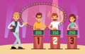 Clever young people playing quiz game show. Cartoon vector illustration