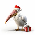 Cleverly Rendered Pelican With Christmas Hat Holding Gift Box