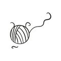 Clew ball of thread in doodle style. Skein of yarn for knitting Hand drawn line drawing vector illustration