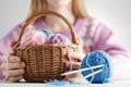 Clew of wool in basket Royalty Free Stock Photo