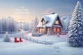Clic Christmas card with a snowy landscape a Royalty Free Stock Photo