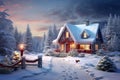 Clic Christmas card with a snowy landscape a Royalty Free Stock Photo