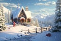 Clic Christmas card with a snowy landscape a Royalty Free Stock Photo