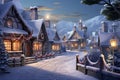 Clic Christmas card with a snowy village scene