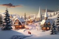 Clic Christmas card with a snowy village scene
