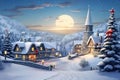 Clic Christmas card with a snowy village scene