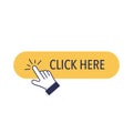 Click button with hand clicking icon. Click cursor or pointer vector icon with a button for commercial website. Press