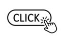 Click button with hand pointer clicking. Click here web button. Isolated website hand finger clicking cursor Ã¢â¬â vector Royalty Free Stock Photo