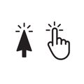 Click button, isolated black arrow, isolated white hand. Interface graphic, web vector icons template.
