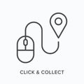 Click and collect flat line icon. Vector outline illustration of computer mouse. Black thin linear pictogram for