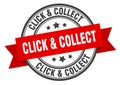 click & collect label sign. round stamp. band. ribbon