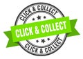 click & collect label sign. round stamp. band. ribbon