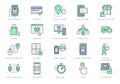 Click and collect service line icons. Vector illustration with icon - online shopping, qr code, basket, delivery